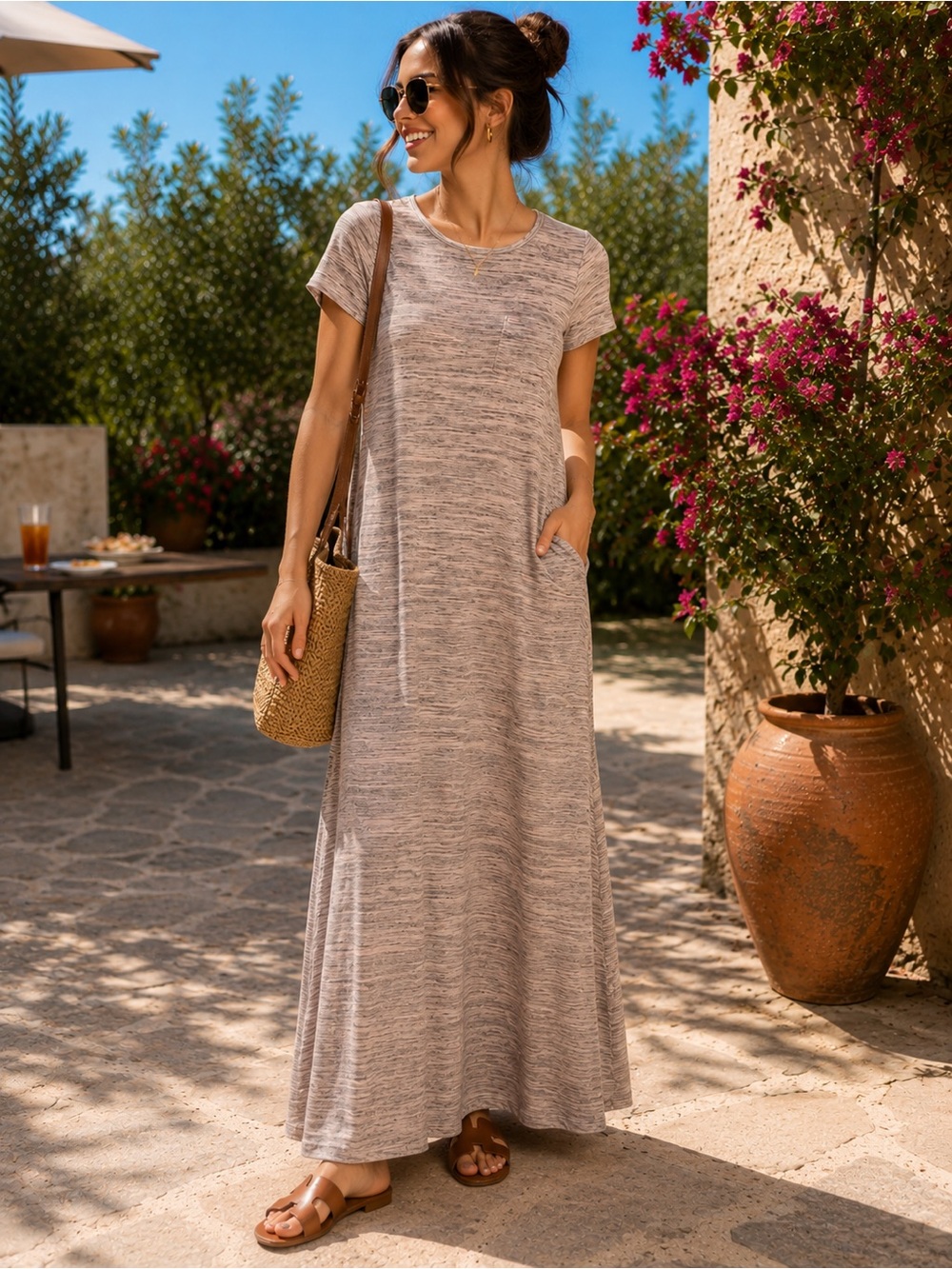 LuLaRoe Heathered Light Gray Short-Sleeve Maxi Dress
